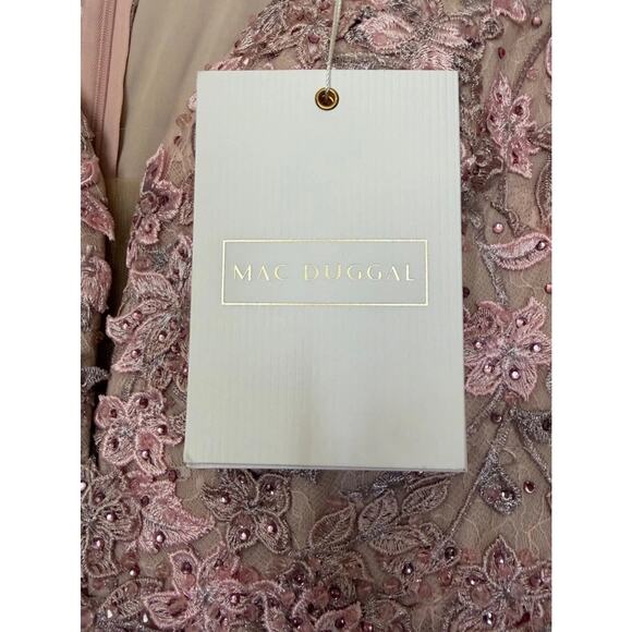 Mac Duggal 70224 Floral Applique Illusion Gown Long Sleeve Rose Pink Size 8 NWT - Picture 12 of 16